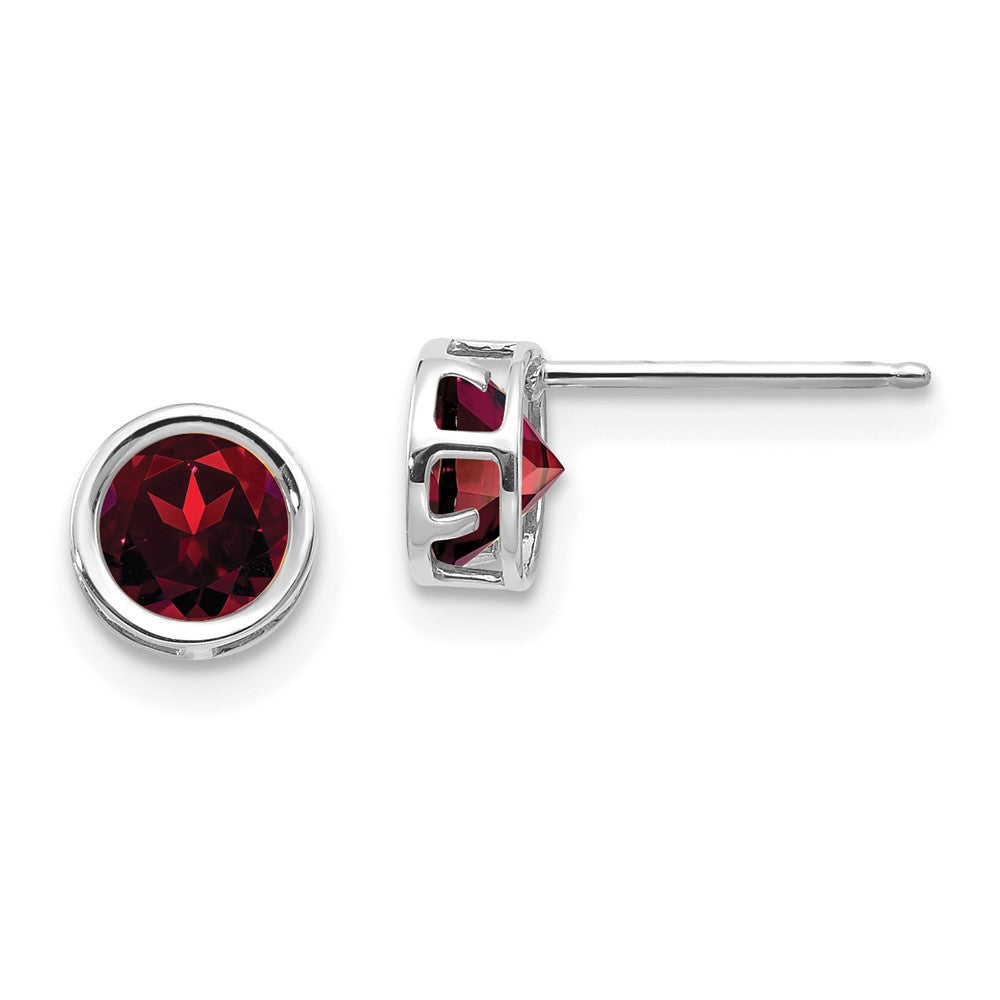 14k White Gold Bezel Garnet Stud Earrings