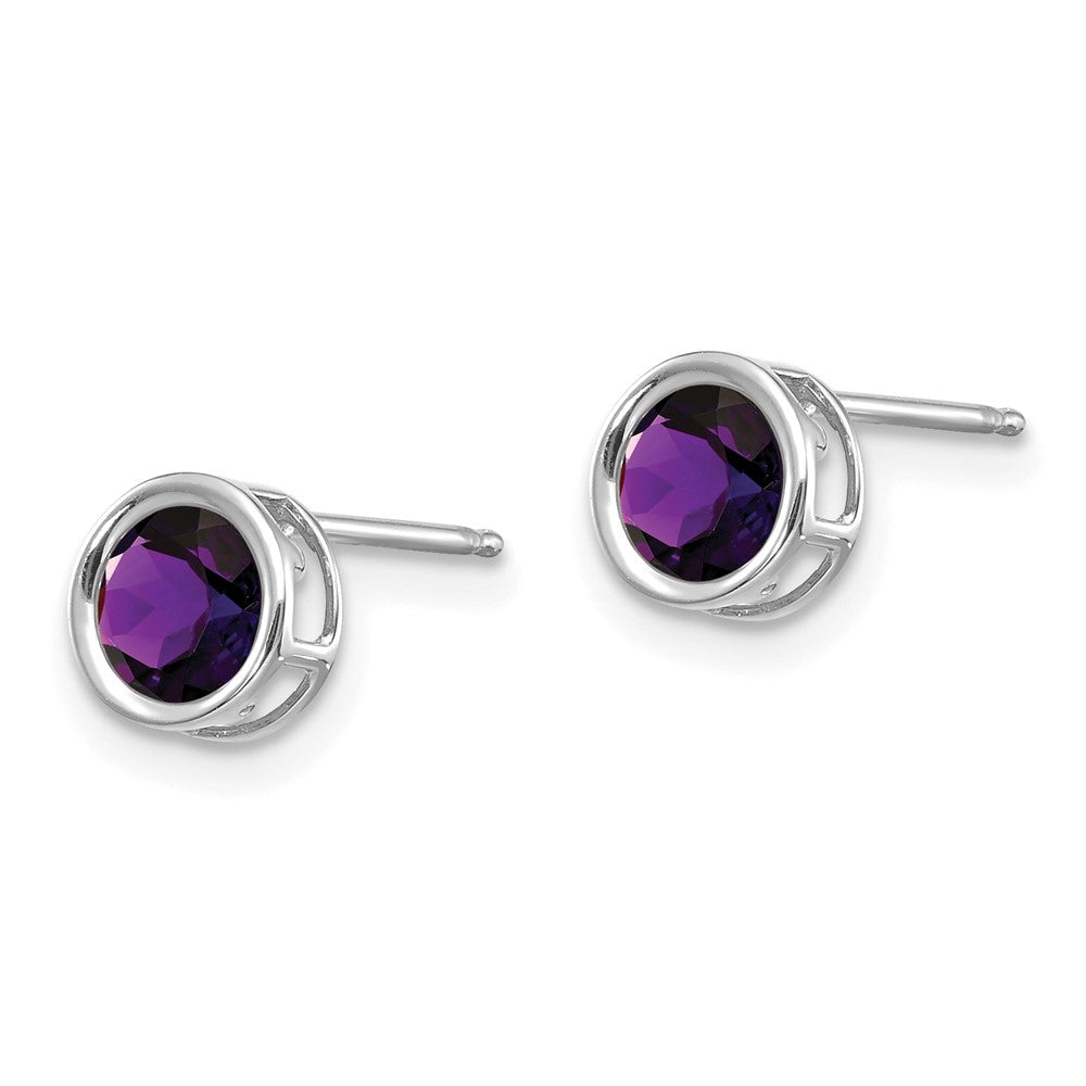 14k White Gold Bezel Amethyst Stud Earrings