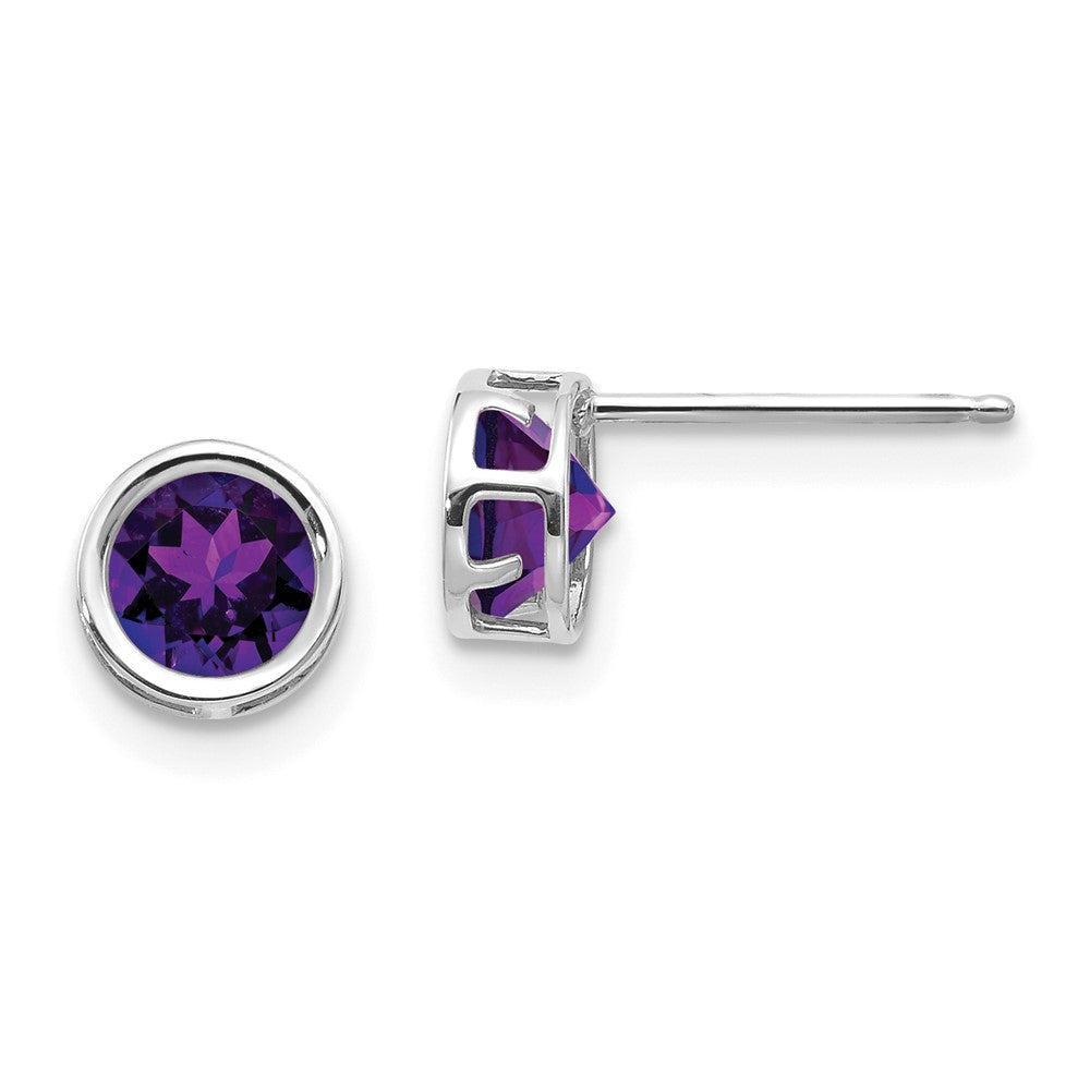 14k White Gold Bezel Amethyst Stud Earrings