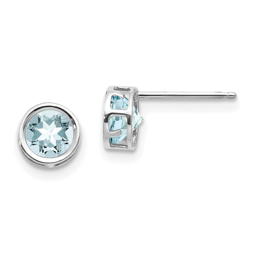 14k White Gold Bezel Aquamarine Stud Earrings