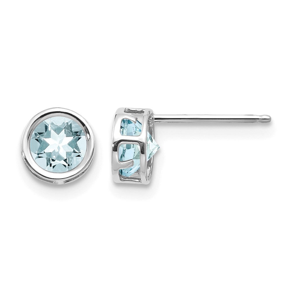 14k White Gold Round Bezel March/Aquamarine Post Earrings