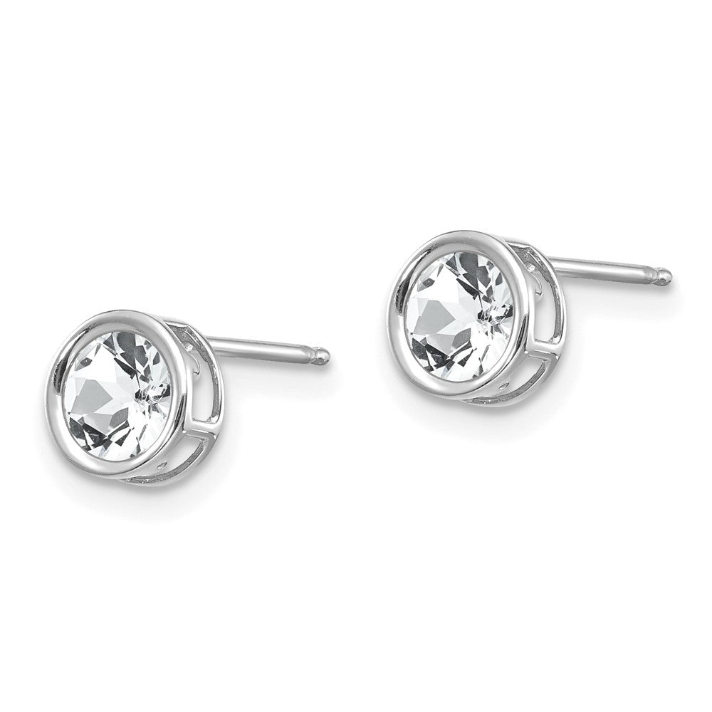 14k White Gold Bezel White Topaz Stud Earrings