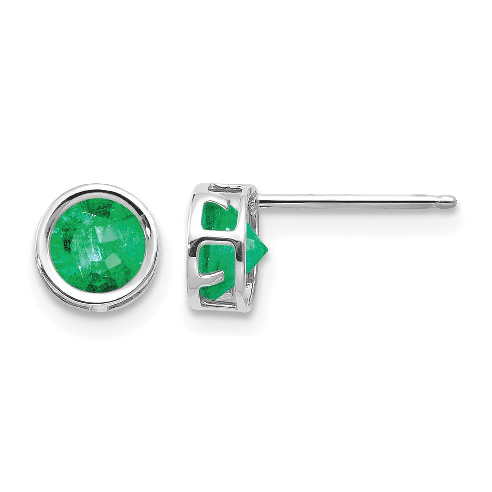 14k White Gold Round Bezel May/Emerald Post Earrings