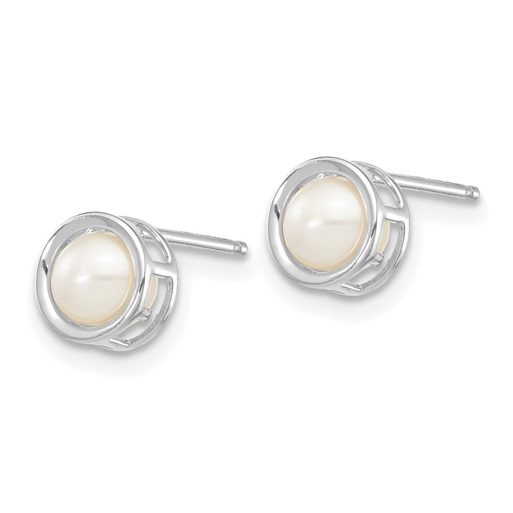 14k White Gold Bezel FW Cultured Pearl Stud Earrings