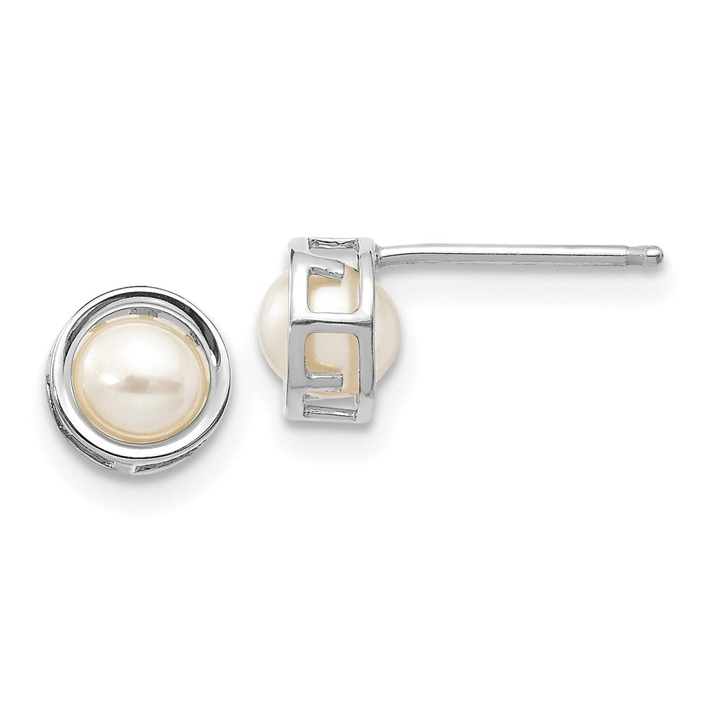 14k White Gold Bezel FW Cultured Pearl Stud Earrings