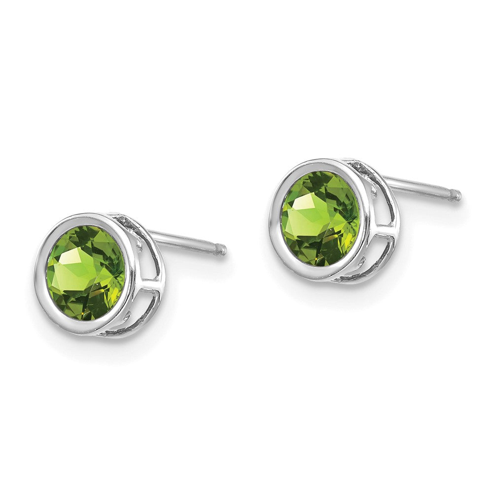 14k White Gold Bezel Peridot Stud Earrings