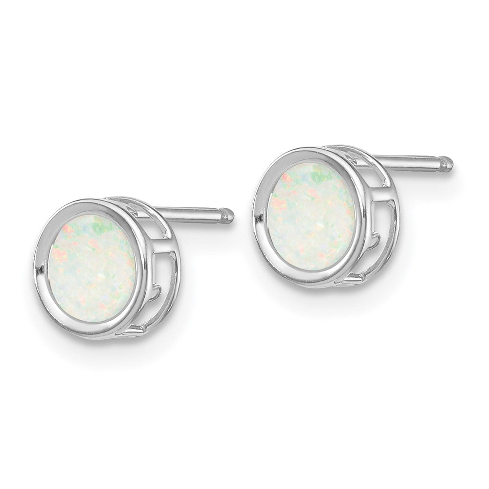 14k White Gold Bezel Opal Stud Earrings