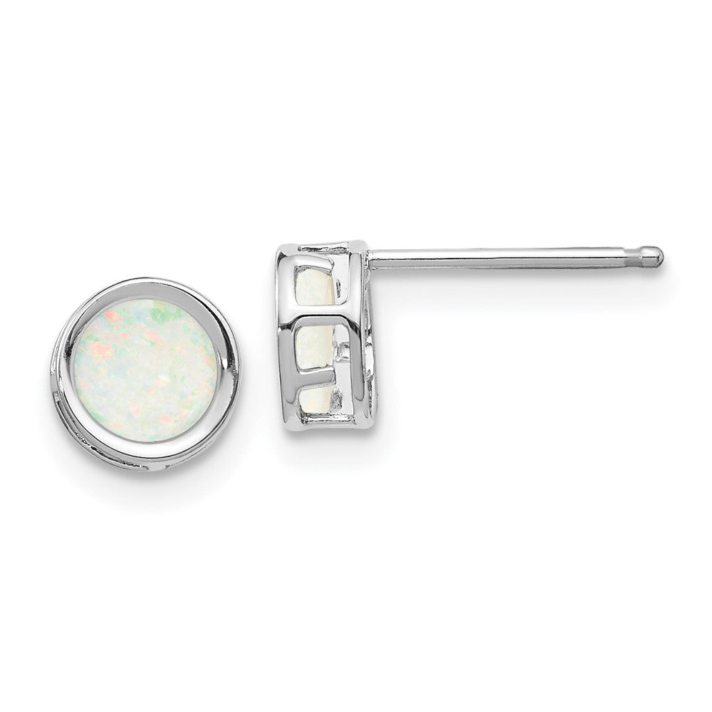 14k White Gold Bezel Opal Stud Earrings