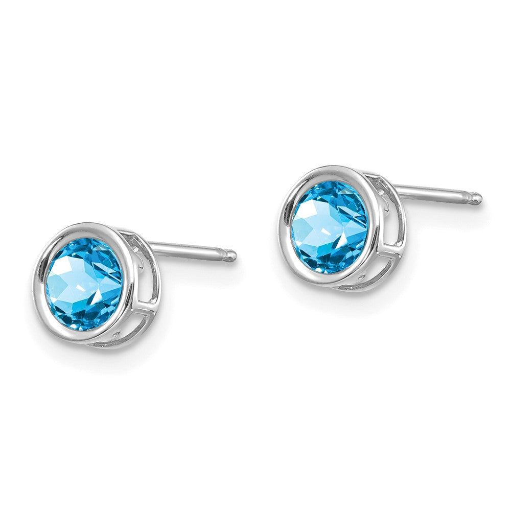 14k White Gold Bezel Blue Topaz Stud Earrings