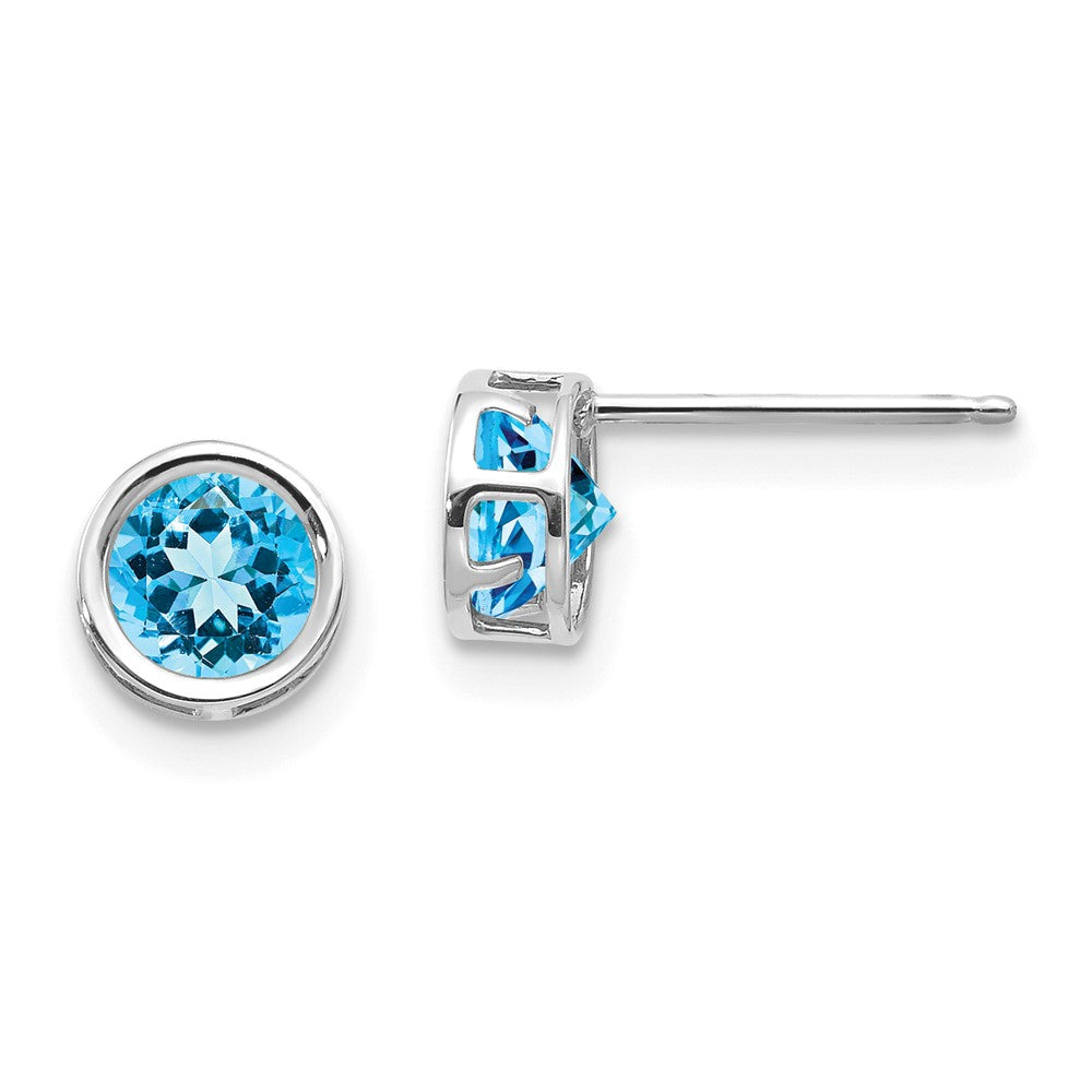 14k White Gold Bezel Blue Topaz Stud Earrings