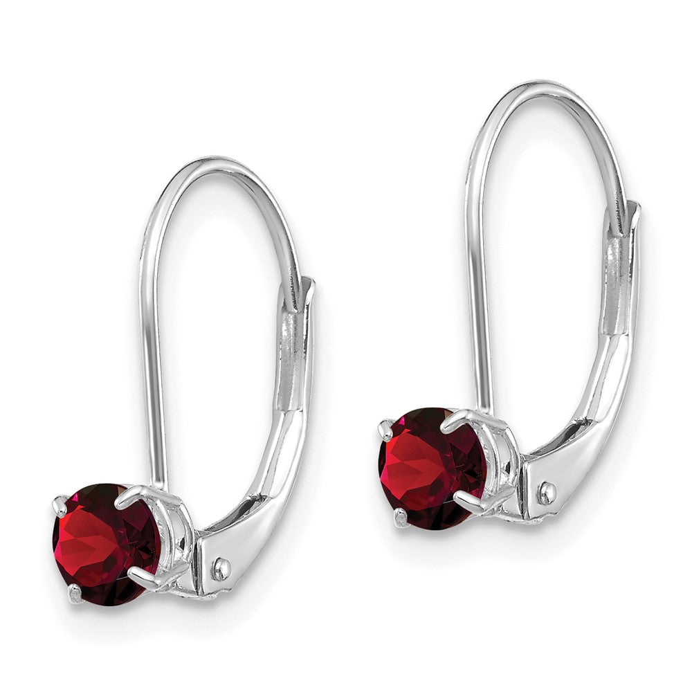 14k White Gold Round January/Garnet Leverback Earrings