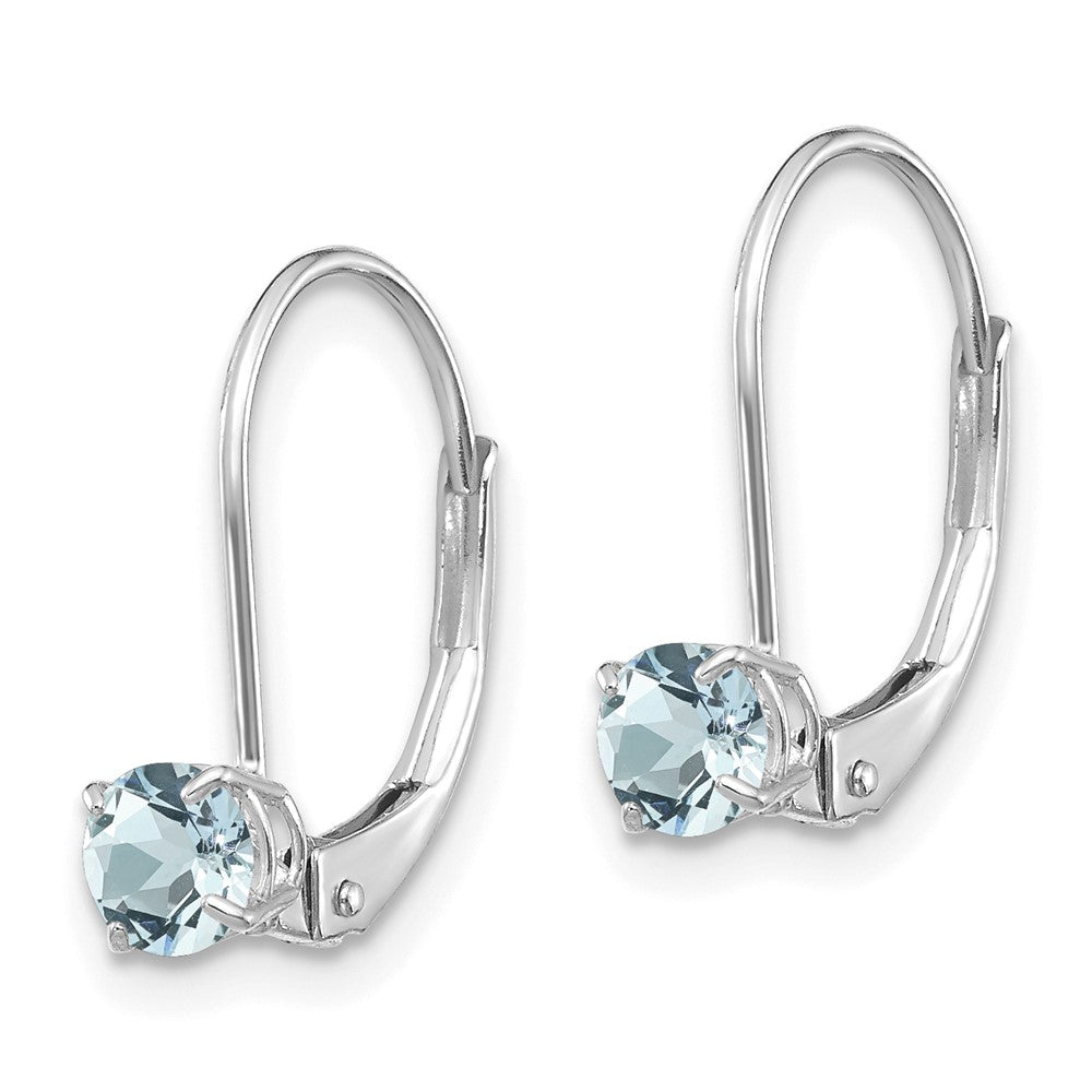 14k White Gold Round March/Aquamarine Leverback Earrings