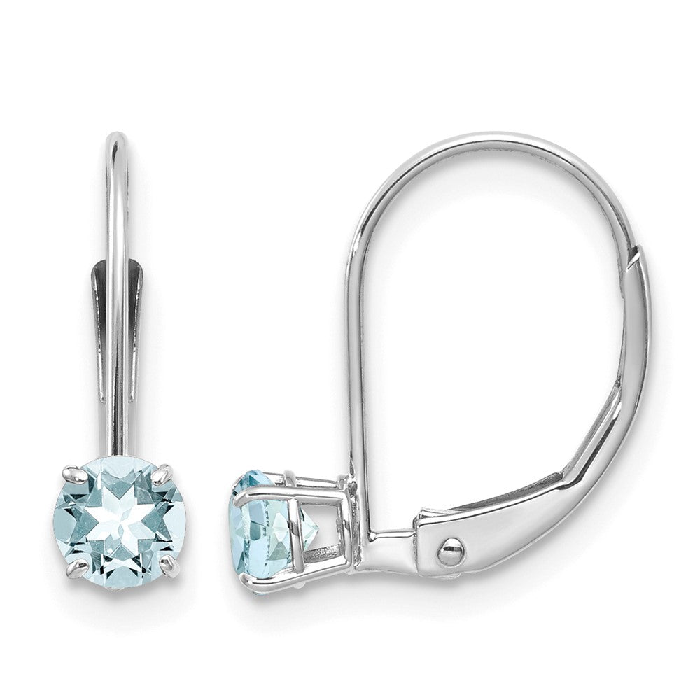14k White Gold Round March/Aquamarine Leverback Earrings