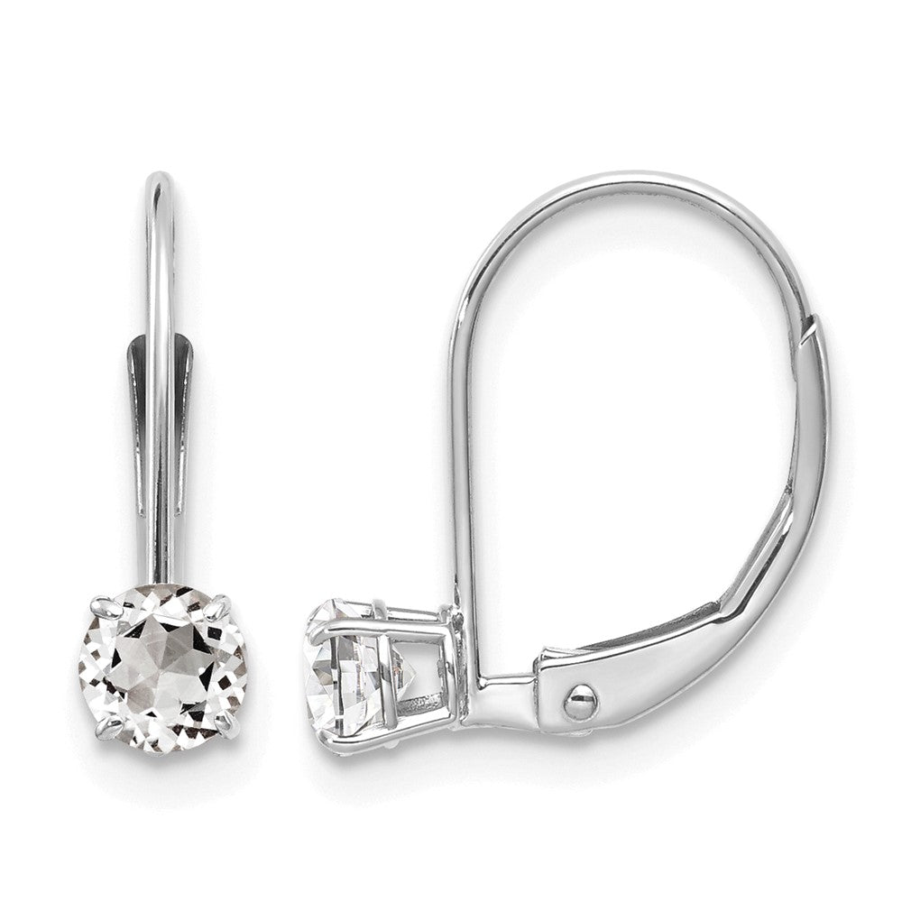 14k White Gold Round April/White Topaz Leverback Earrings
