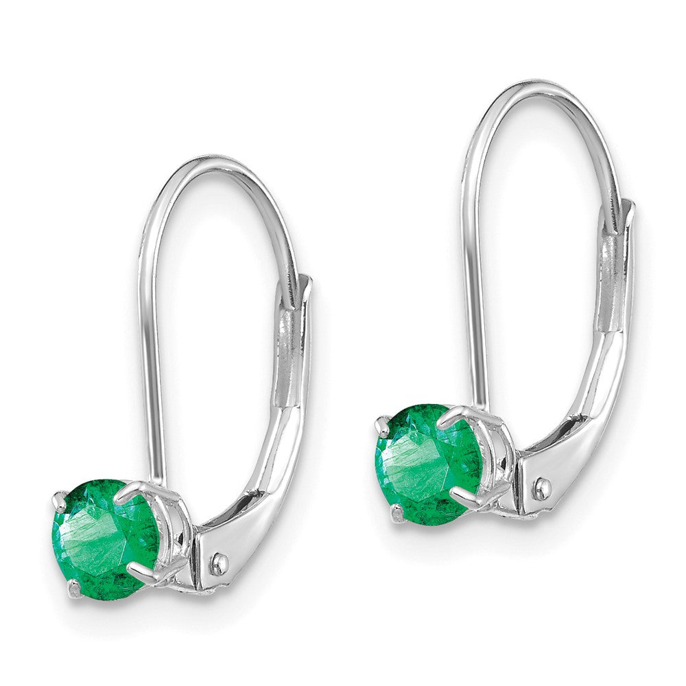 14k White Gold Round May/Emerald Leverback Earrings