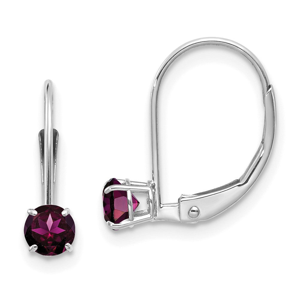 14k WG Round June/Rhodolite Leverback Earrings