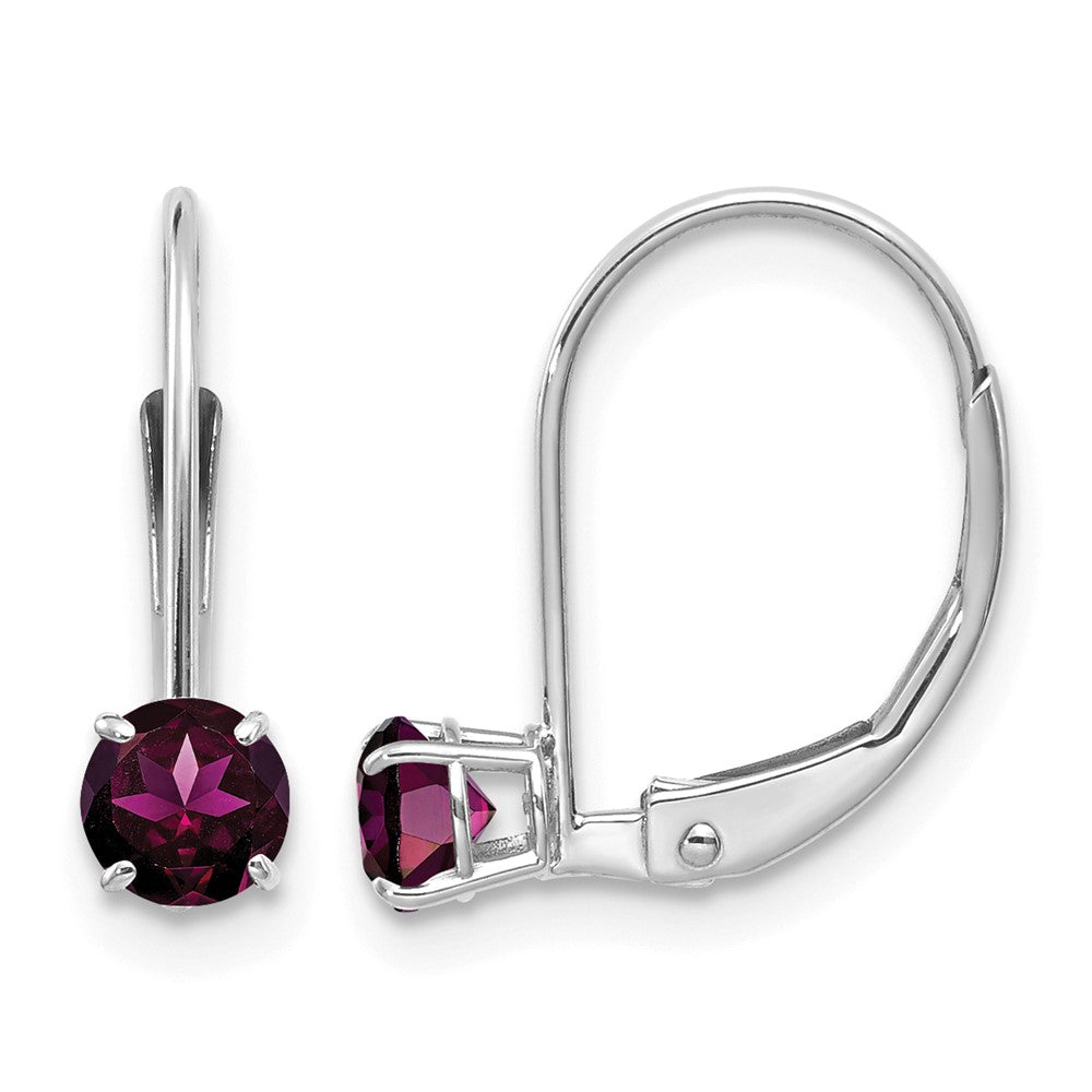 14k White Gold Round June/Rhodolite Garnet Leverback Earrings