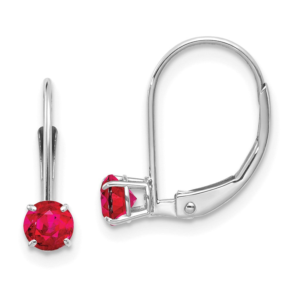 14k White Gold Round July/Ruby Leverback Earrings