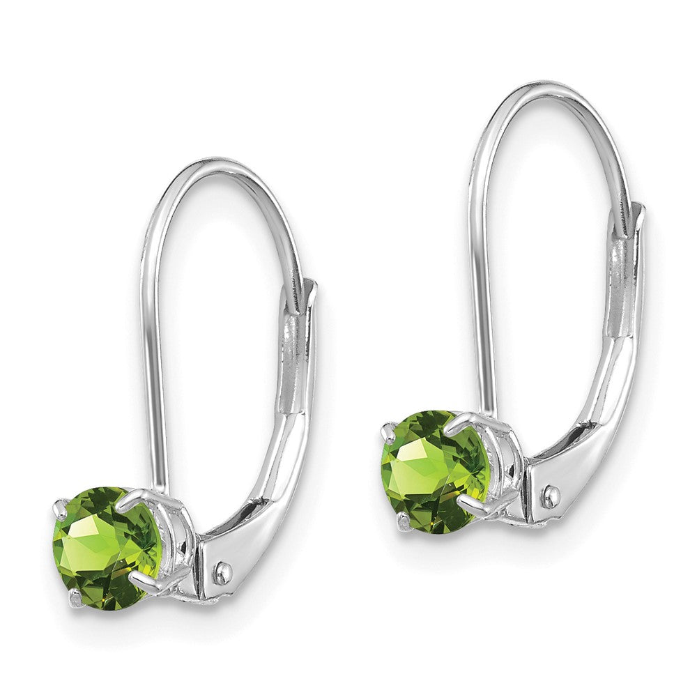 14k White Gold Round August/Peridot Leverback Earrings