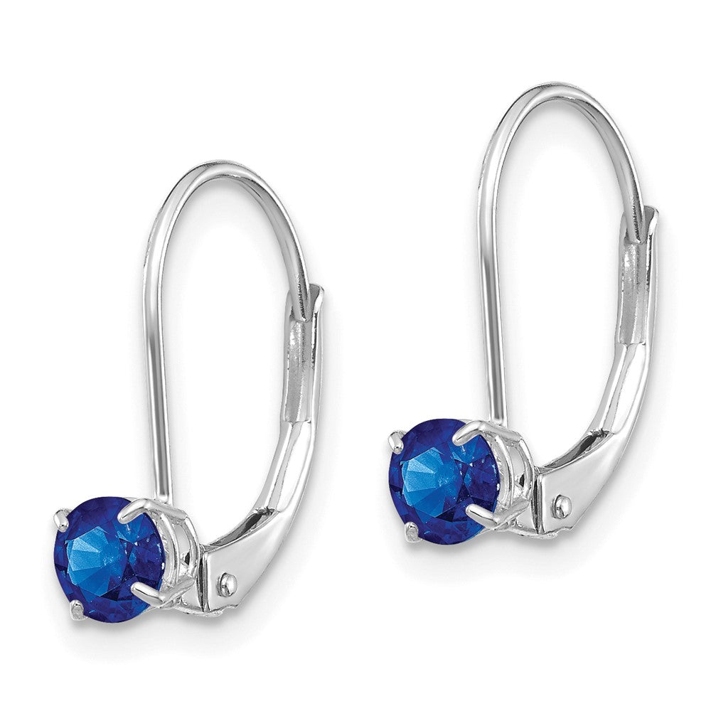 14k White Gold Round September/Sapphire Leverback Earrings