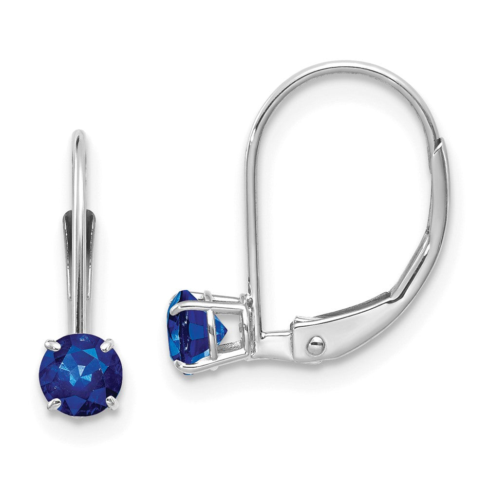 14k White Gold Round September/Sapphire Leverback Earrings
