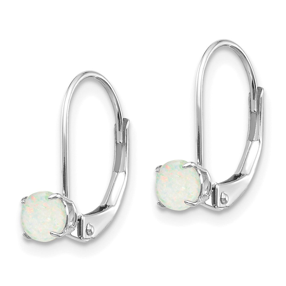 14k White Gold Round October/Opal Leverback Earrings