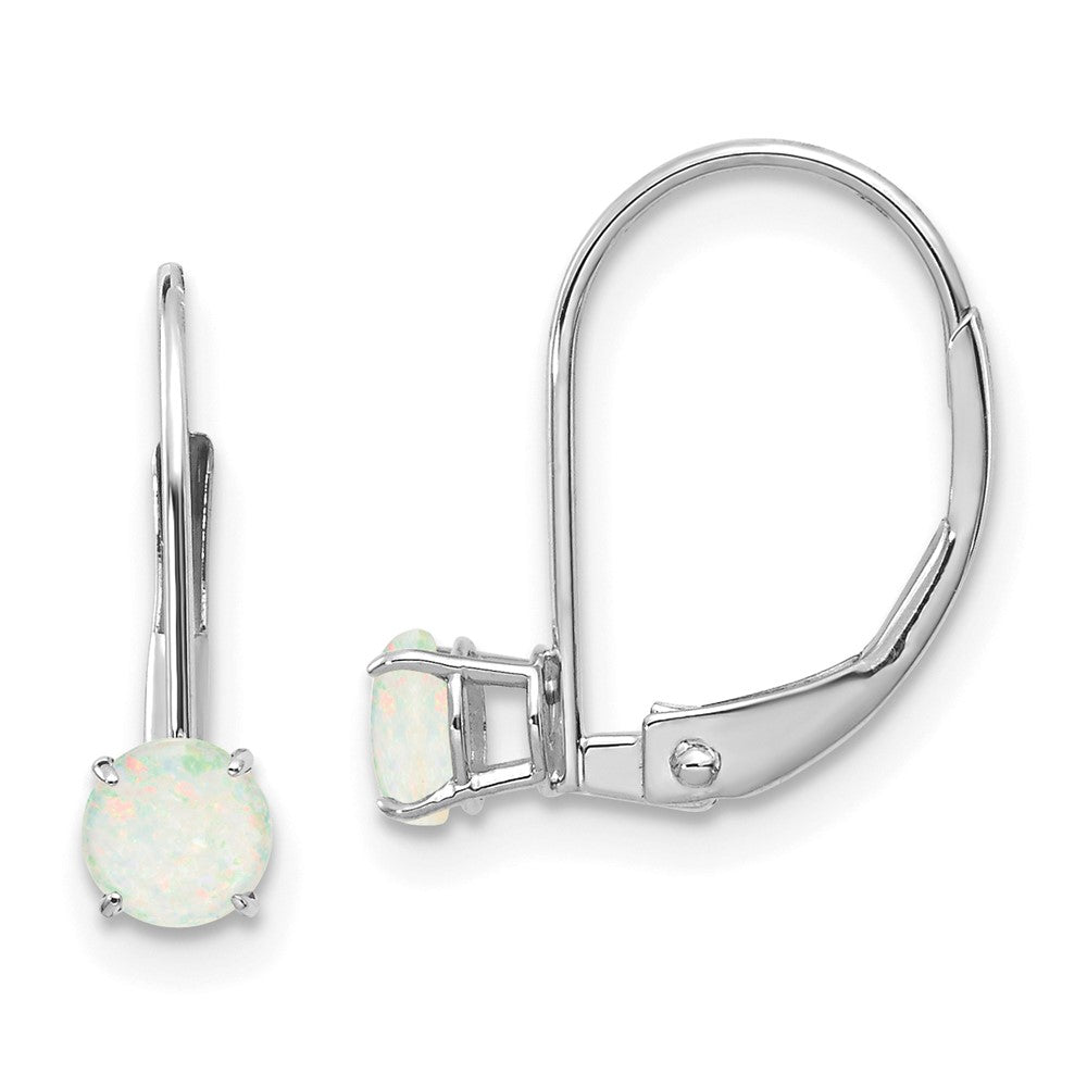 14k White Gold Round October/Opal Leverback Earrings