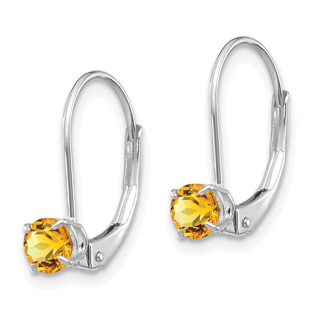 14k White Gold Round November/Citrine Leverback Earrings