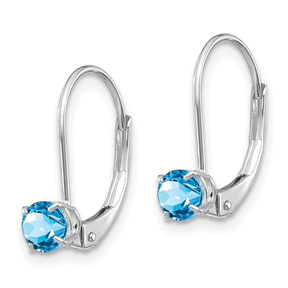 14k White Gold Round December/Blue Topaz Leverback Earrings