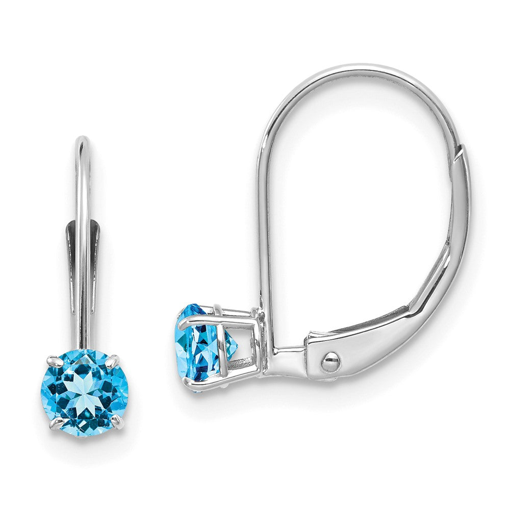 14k White Gold Round December/Blue Topaz Leverback Earrings