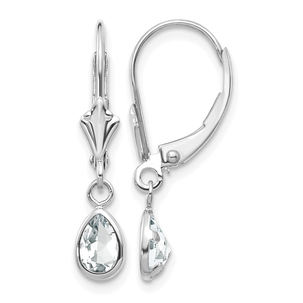 14k White Gold 6x4 Pear Bezel April/White Topaz Leverback Earrings