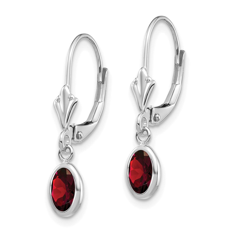 14k White Gold 6x4 Oval Garnet/January Earrings
