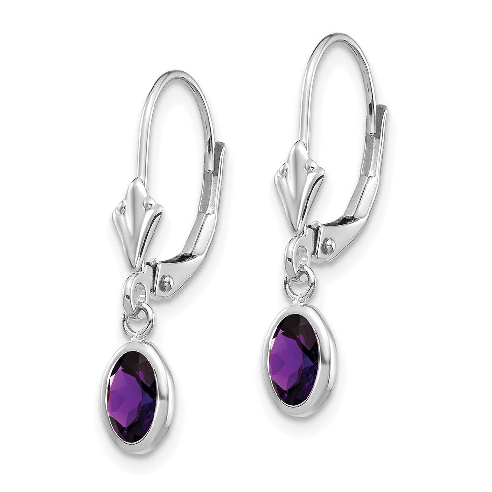 14k White Gold 6x Oval Amethyst/February Earrings