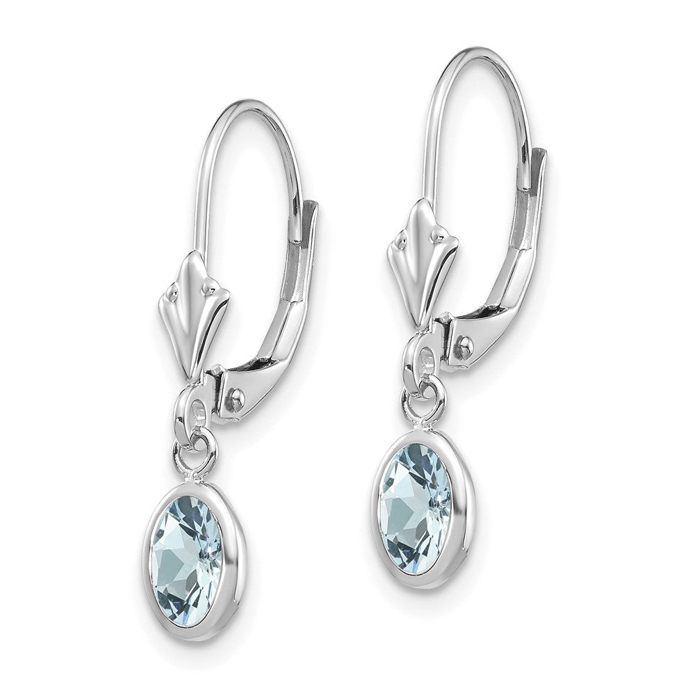 14k White Gold 6x Oval Aquamarine/March Earrings