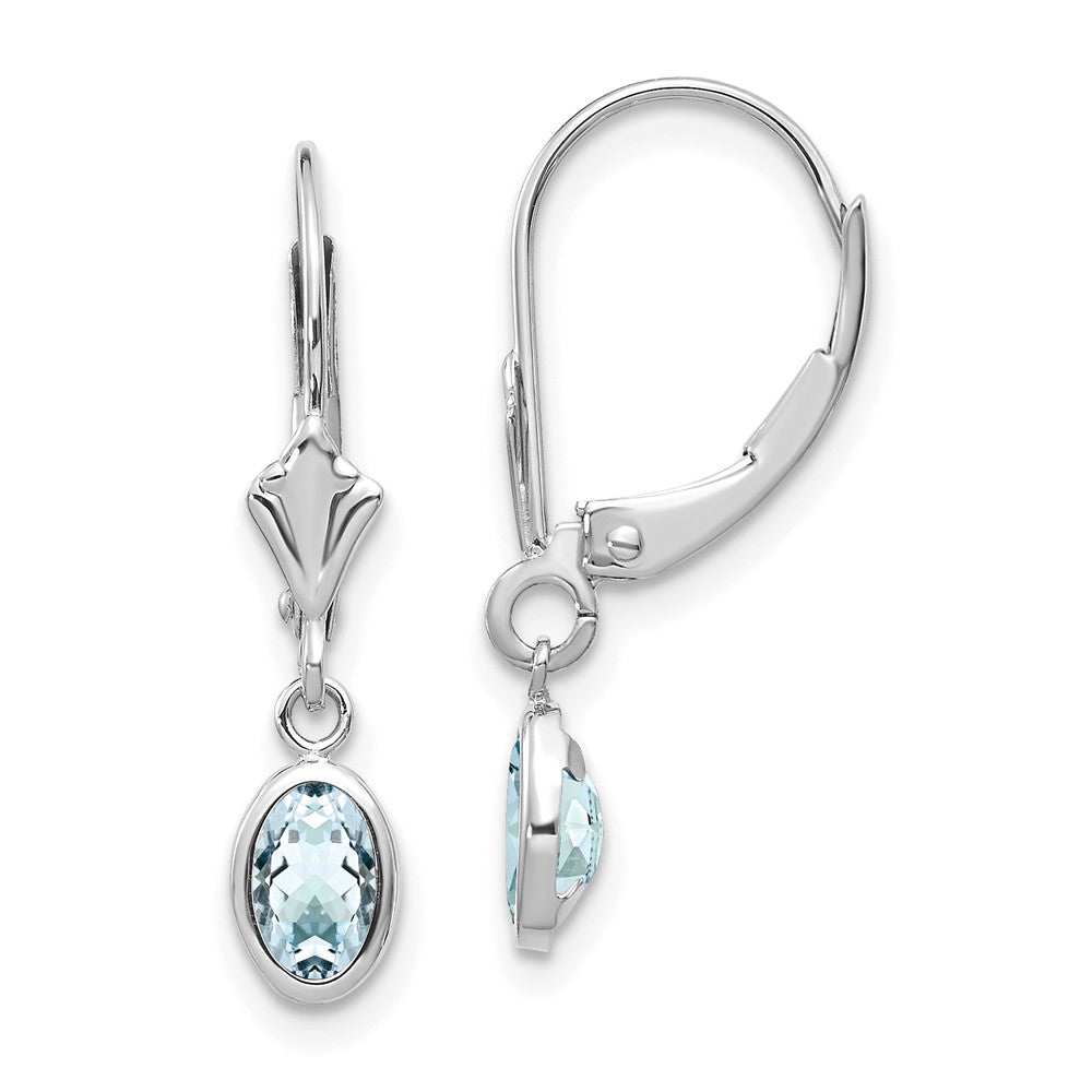 14k White Gold 6x Oval Aquamarine/March Earrings