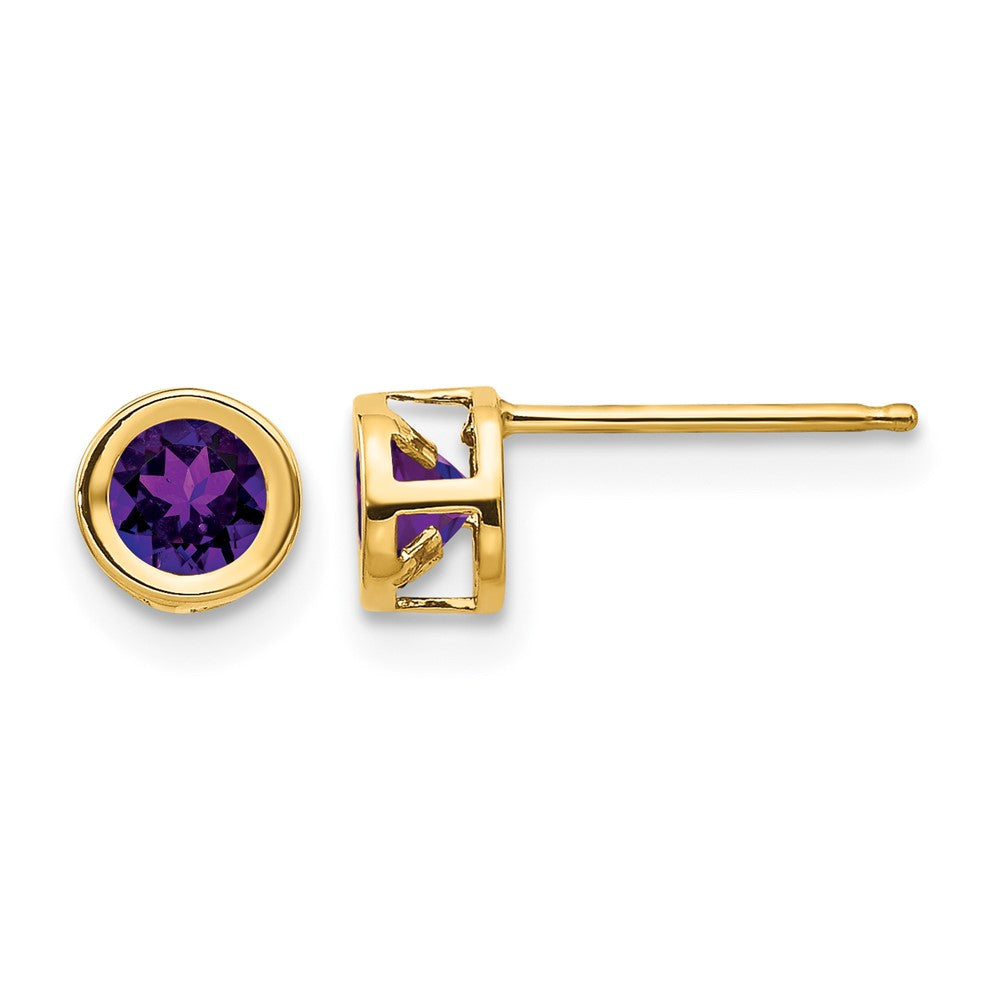 14k Round Bezel February/Amethyst Post Earrings