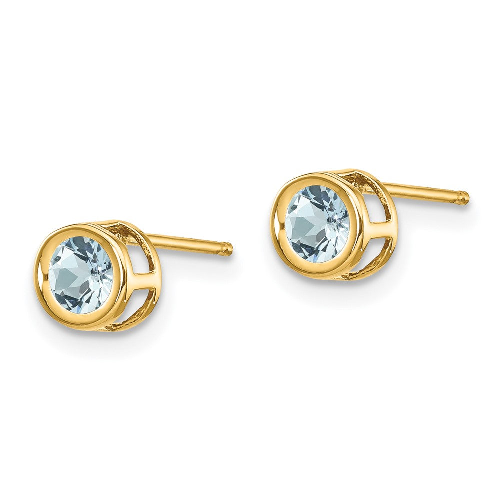 14k Round Bezel March/Aquamarine Post Earrings