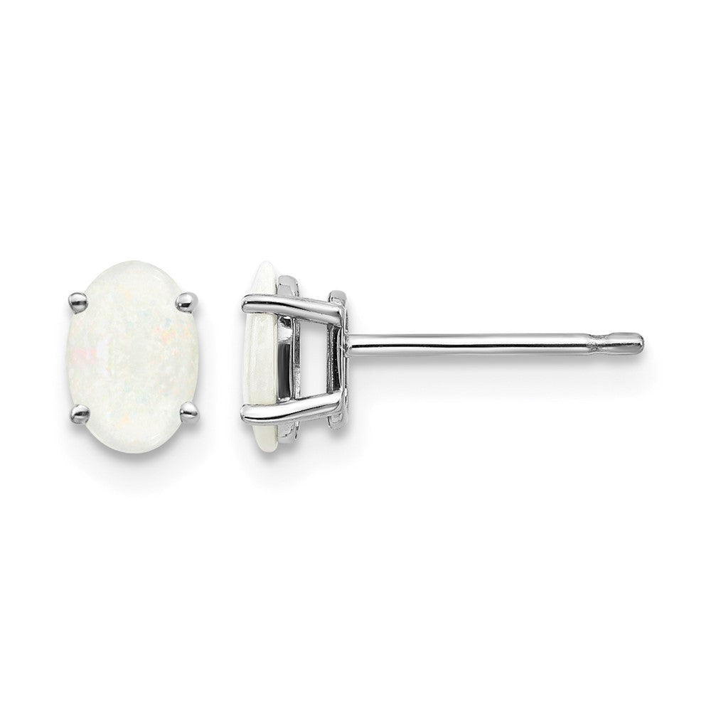 14k White Gold 6x4 Oval October/Opal Post Earrings