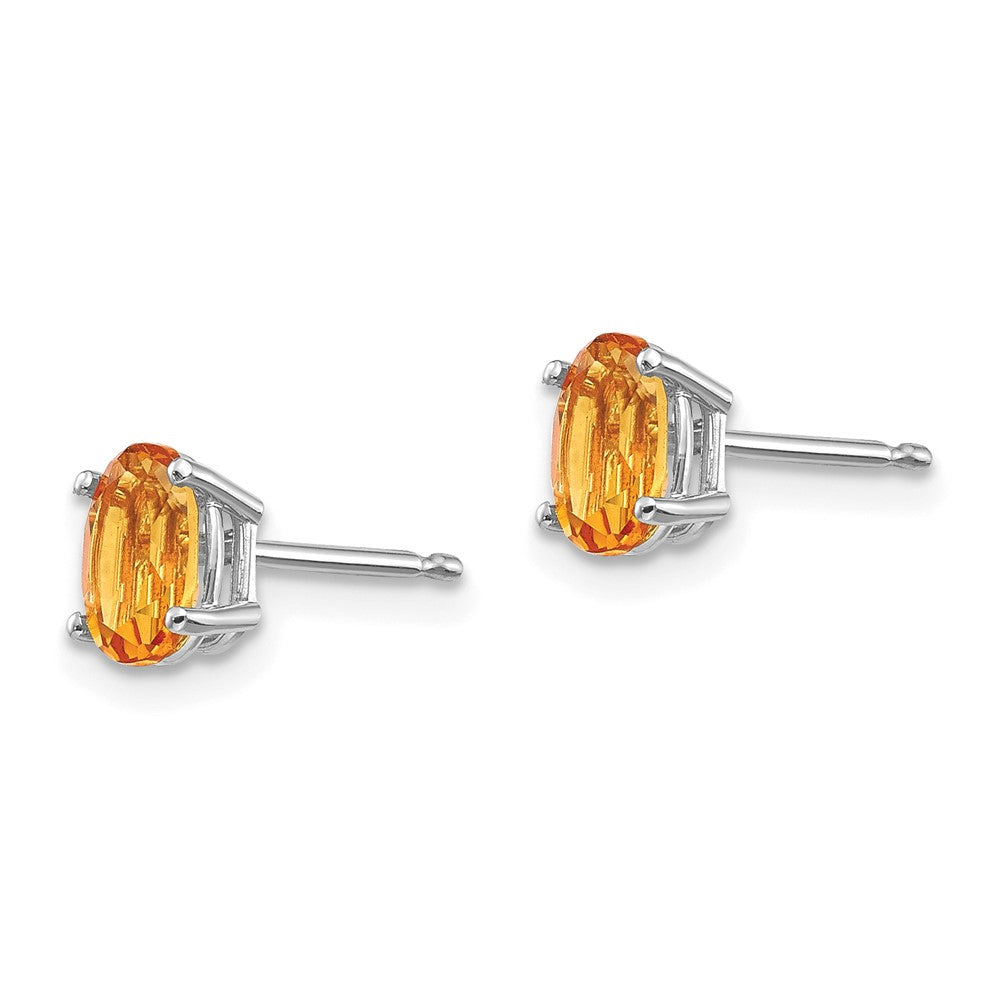 14k White Gold 6x4 Oval November/Citrine Post Earrings