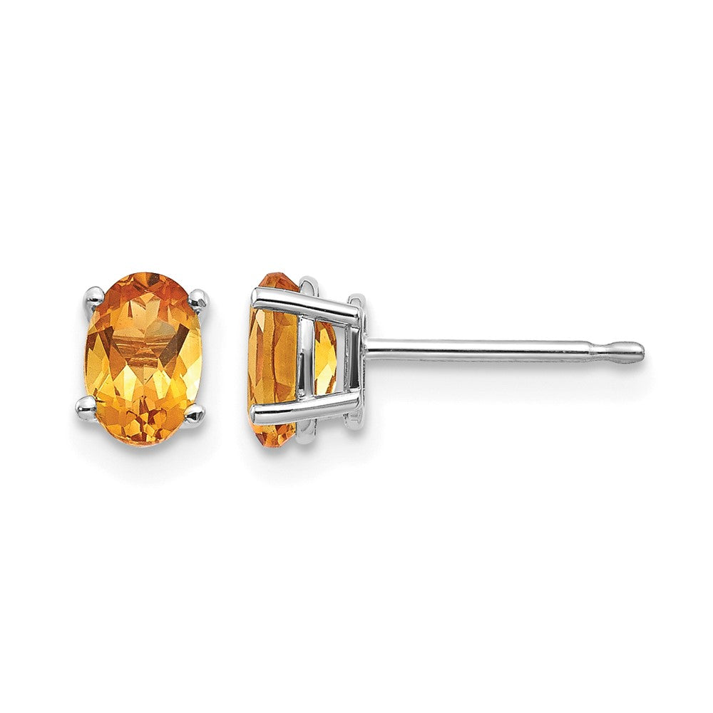14k White Gold 6x4 Oval November/Citrine Post Earrings