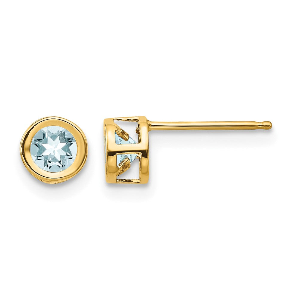 14k Round Bezel March/Aquamarine Post Earrings