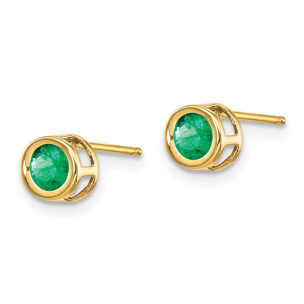 14k Round Bezel May/Emerald Post Earrings