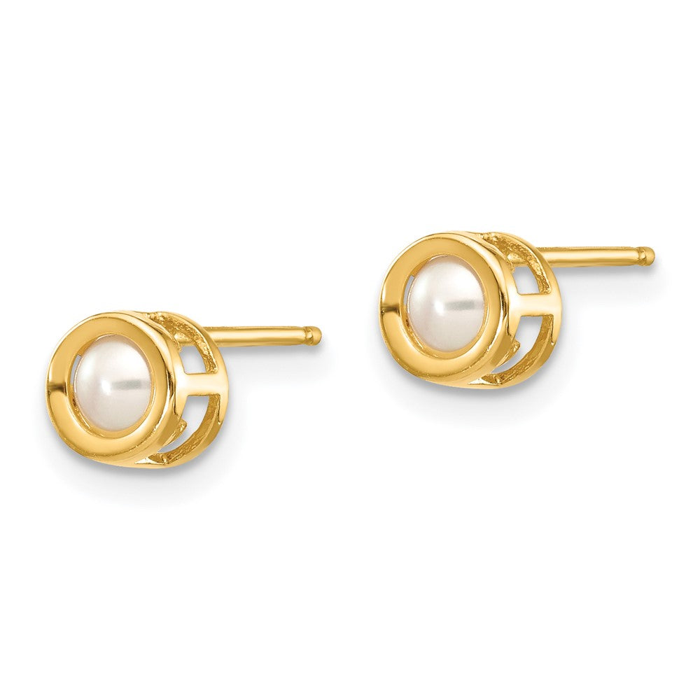 14k Round Bezel June/Freshwater Cultured Pearl Post Earrings