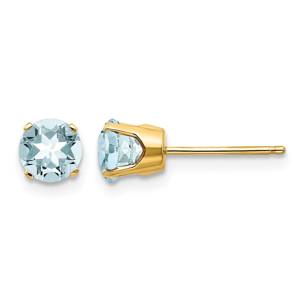 14k Round Aquamarine Earrings - March