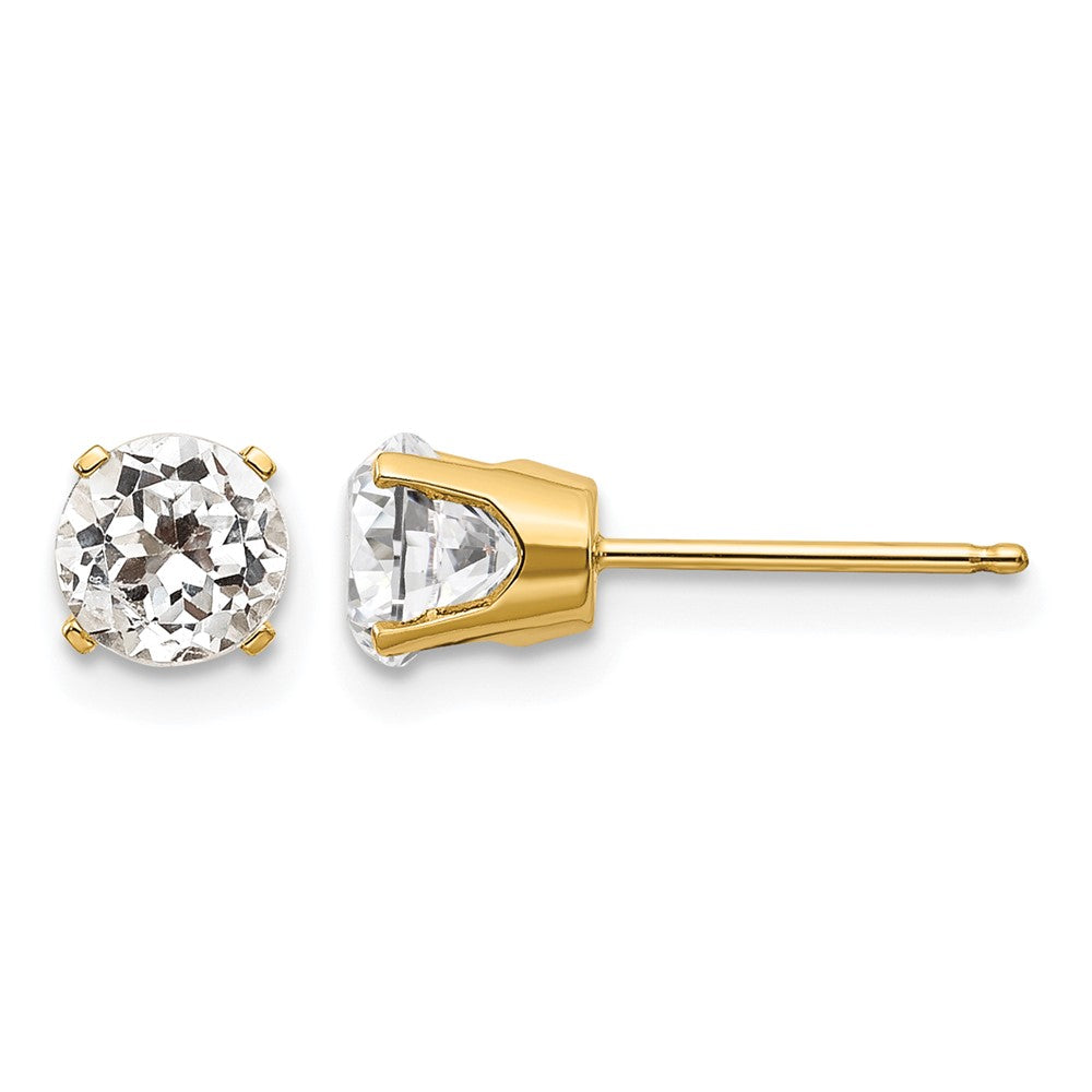 14k Round White Topaz Earrings - April