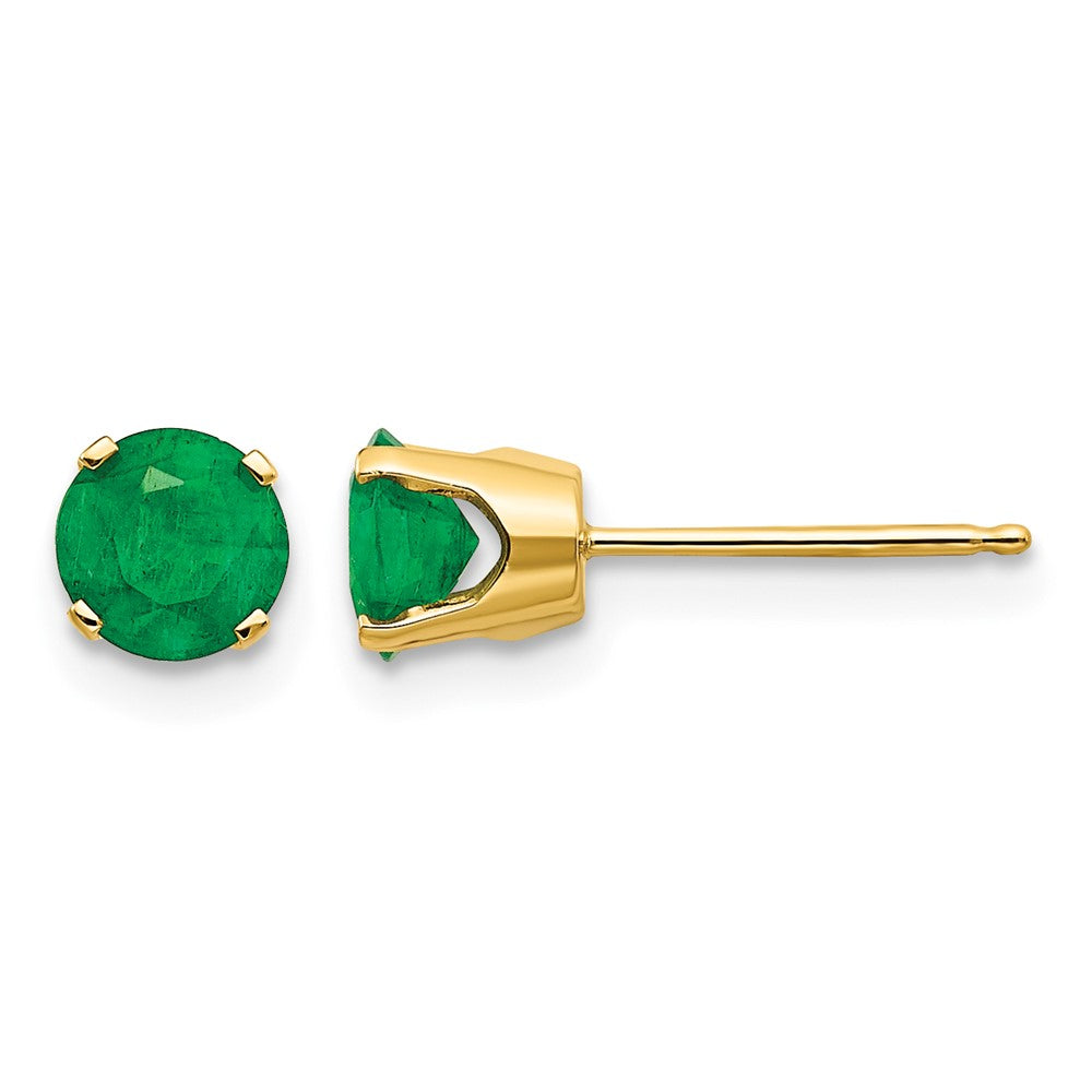 14k Round Natural Emerald Earrings - May