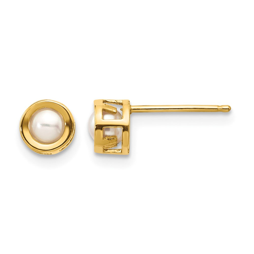 14k Round Bezel June/Freshwater Cultured Pearl Post Earrings