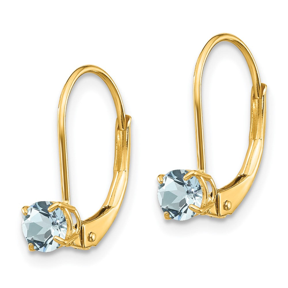 14k Round March/Aquamarine Leverback Earrings