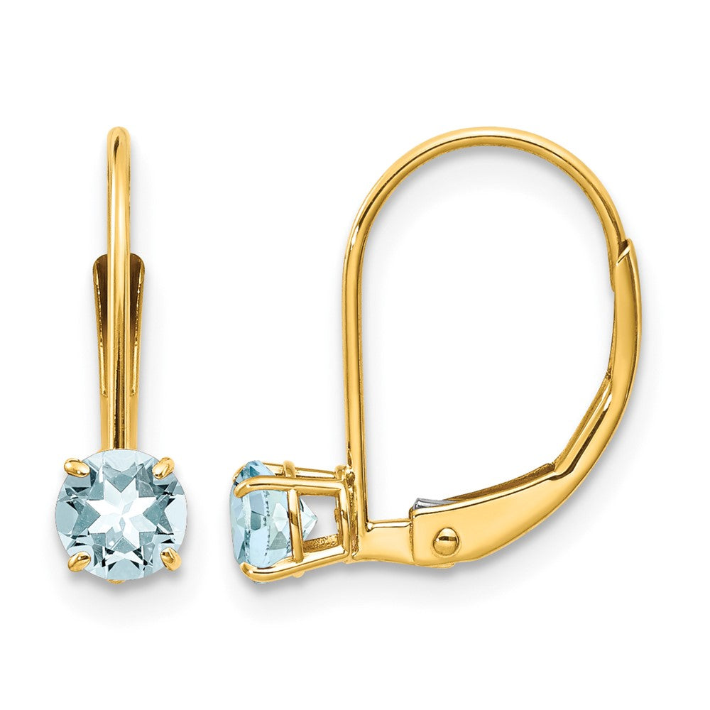 14k Round March/Aquamarine Leverback Earrings