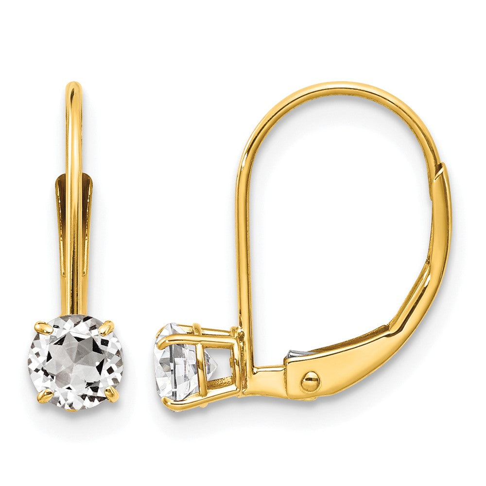 14k Round April/White Topaz Leverback Earrings